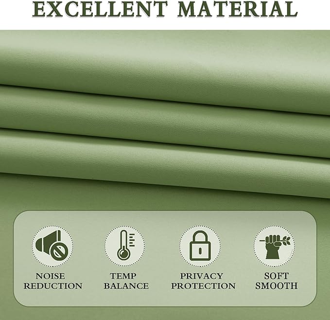 DONREN 2 Panels 60 Inches Wide Blackout Curtain Panels for Bedroom - Room Darkening Thermal Insulated Drapes with Rod Pocket (Sage Green,60 Width by 84 Inch)