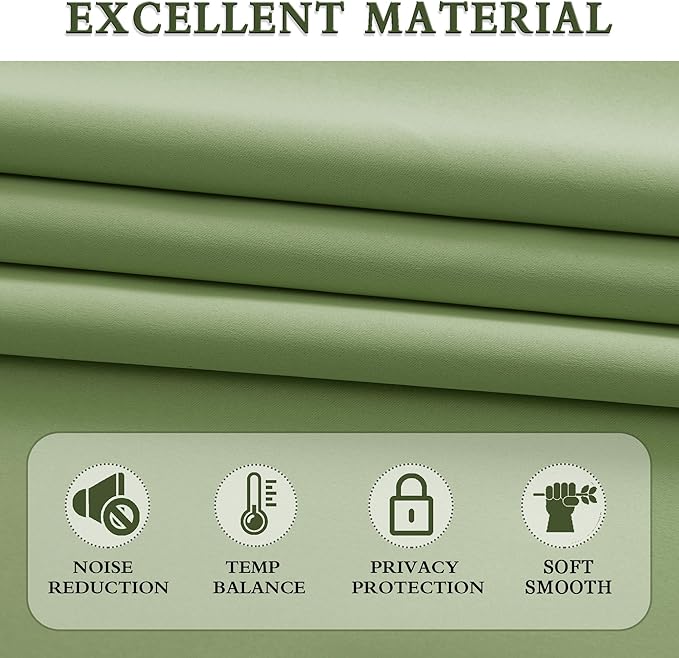 DONREN 72 Inch Sage Green Blackout Curtains for Craft Room - Thermal Insulated Room Darkening Rod Pocket Curtains (Set of 2 Panels,52 Inch Width)