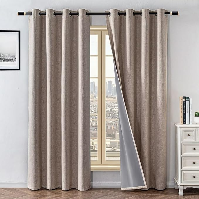 100% Blackout Curtains 90 Inch Length 2 Panels Set, Black Out Curtains for Living Room, Beige Thermal Insulated Grommet Drapes Bedroom Luxury Decor Privacy(52W × 90L inch, Beige)