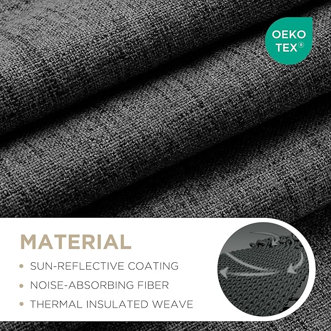 Joydeco Blackout Curtains for Bedroom - 100% Light Blocking 2 Panels Set Black Drapes 66" W x 96" L, Thermal Insulated Room Darkening Curtains, Linen Textured for Living Room, Rod Pocket & Back Tabs