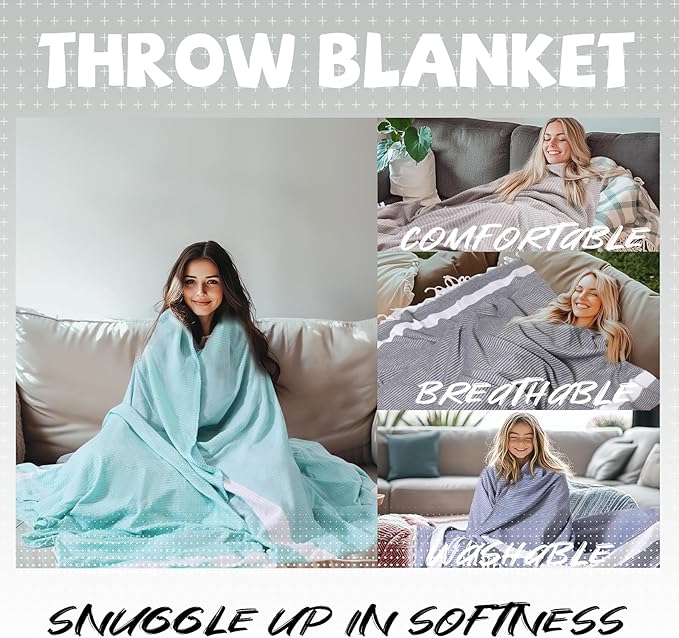 Breathable Bedspread Woven Blanket Cooling Queen Full Size Quilt Thin Comforter Boho Bed Bedroom Thing Girl Aesthetic Preppy Stuff Cute Accessories Girly Room Aesthetic College Student Decor Purple