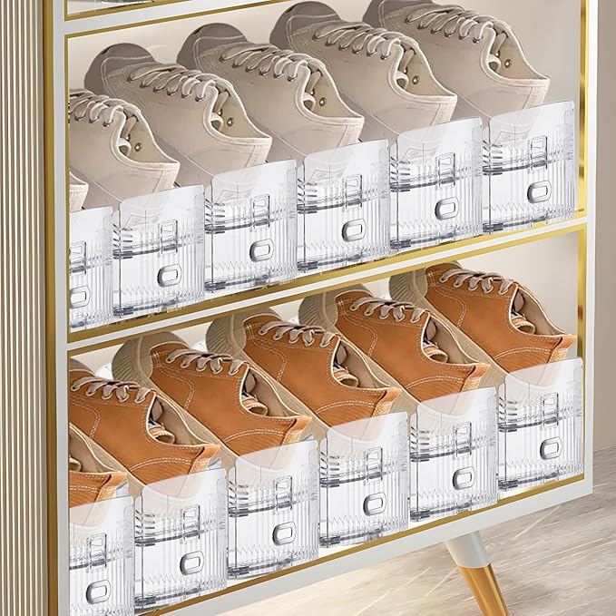 10 PACK Transparent Shoe Stacker,Shoe Slots Organizer for Closet, Shoe Display Space Saver,Adjustable Shoe Rack Organizer Holder for High Heels,Sneakers(Transparent)