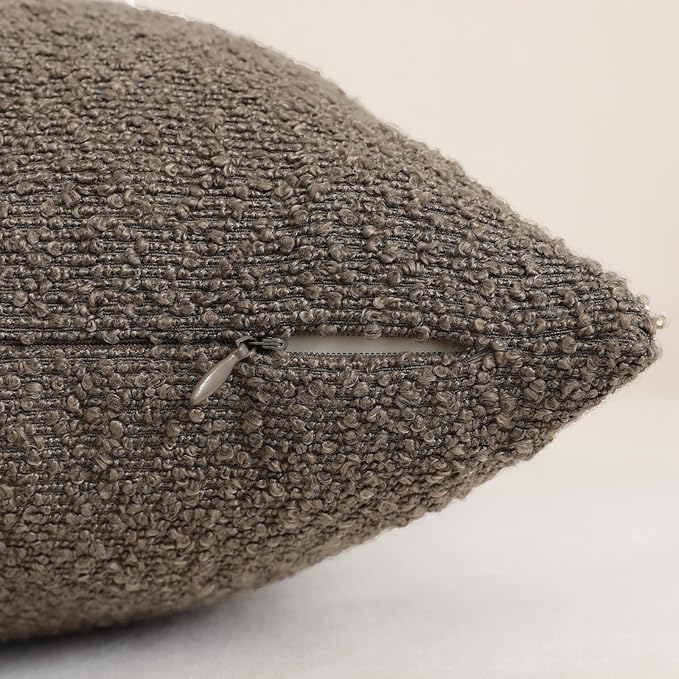 Jeneoo Light Brown Decorative Square Thick Throw Pillow Covers Fine Textured Boucle Couch Cushion Cases for Living Room Sofa Home Decor, Set of 2, 18 x 18 Inch