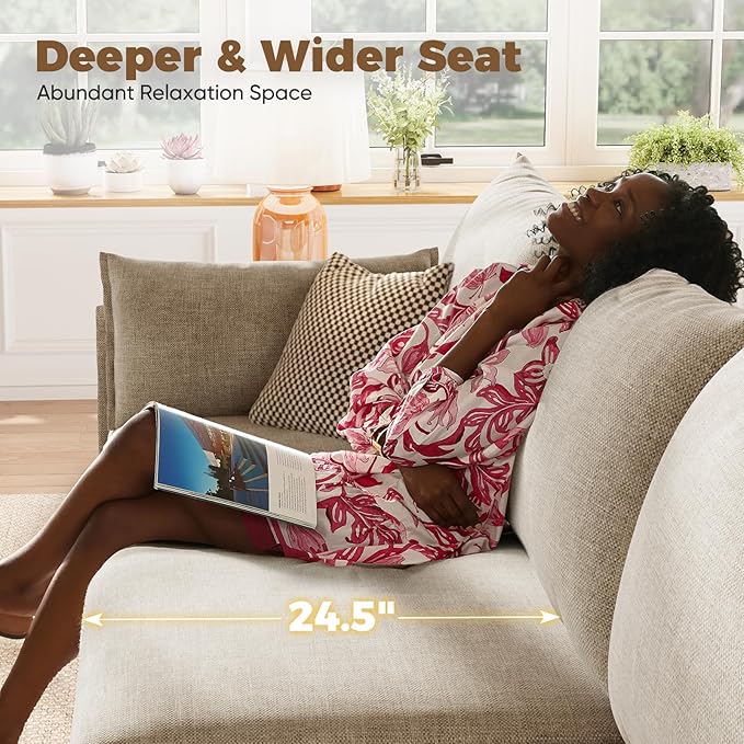 ABCASA 136.4" Oversized Modular Sectional Sleeper Sofa Bed, U Shaped Convertible Couch with Movable Ottoman, Large 8 Seat Corner Couches for Living Room Deep Seat Beige Chenille