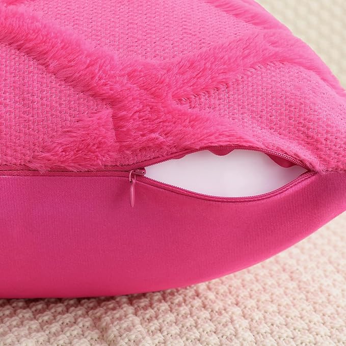 decorUhome Spring Euro Sham Throw Pillow Covers 22x22 Inch Set of 2, Soft Plush Faux Fur Wool Hot Pink Couch Pillow Covers, Decorative Neutral Pillow Cases for Bed Sofa Living Room Home Decor