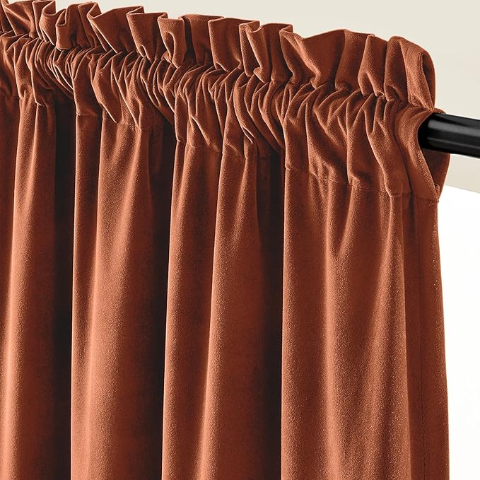 Lazzzy Velvet Blackout Curtains Thermal Insulated Room Window Drapes Super Soft Luxury Curtains for Living Room Bedroom Rod Pocket 2 Panels, Burnt Orange, 52" W x 90" L