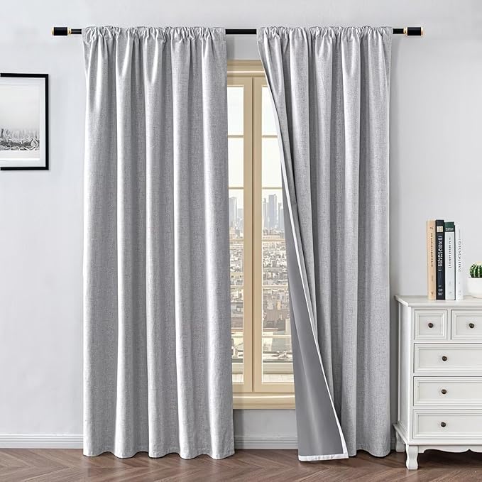 100% Blackout Curtains for Living Room, 84 Inch Curtains 2 Panel Set Light Blocking, Back Tab & Rod Pocket Thermal Insulated Drapes Bedroom Windows Home Decor(52W × 84L inch, Off-White)