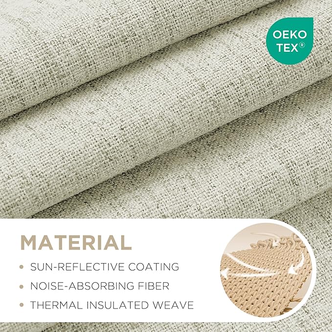 Joydeco Blackout Curtains for Bedroom - 63 Inch Long 100% Light Blocking 2 Panels Light Beige Drapes, Thermal Insulated Room Darkening Curtains, Linen Textured for Living Room, Rod Pocket & Back Tabs