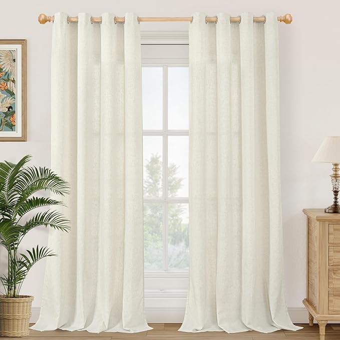 YoungsTex Linen Curtains 80 Inches Length for Living Room 2 Panels, Light Filtering Drapes Thick Semi Sheer with Grommet Rustic Window Treatments for Farmhouse Bedroom, 52 X 80 Inch