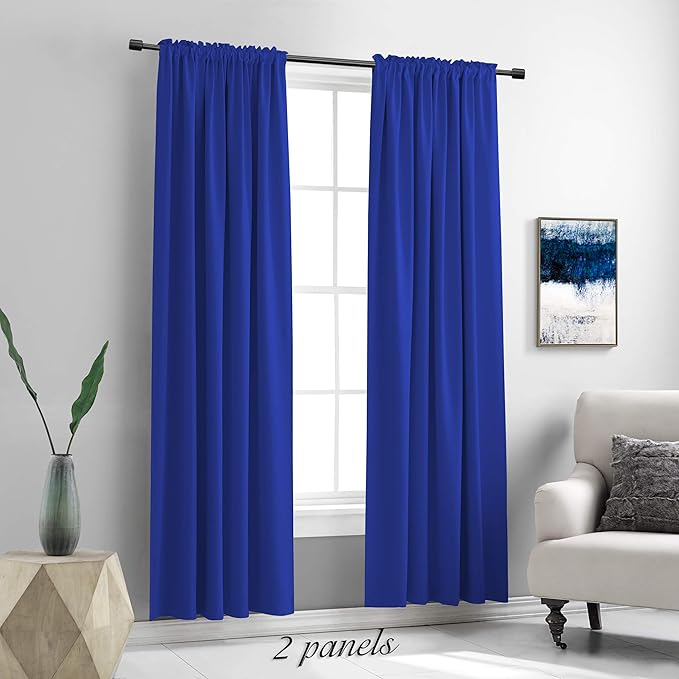 DONREN Klein Blue Blackout Curtains Panels for Bedroom - Thermal Insulated Solid Rod Pocket Curtains (42 by 84 Inch,2 Panels，Royal Blue)