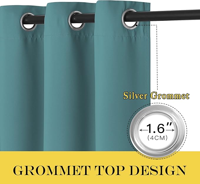NICETOWN Blackout Curtain for Kids Room - Triple Weave Microfiber Home Thermal Insulated Solid Ring Top Blackout Panel/Drape for Bedroom(Sea Teal, 1 Panel, 52 x 54 inches)
