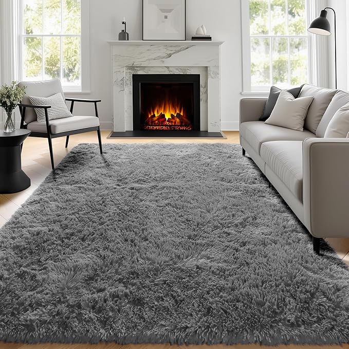 PAGISOFE Grey Washable Area Rugs for Living Room Bedroom Rug 5x8 Rugs Soft Plush Fluffy Rug for Dorm Room Classroom Home Office Nursery Thick Indoor Carpet Fuzzy Modern Farmhouse Rugs Kids Playroom