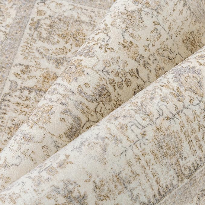 Light Brown Runner Rug 2x5 Hallway Machine Washable Kitchen Vintage Distressed Non Slip Long Carpet Indoor Retro Floral Bedroom Accent Throw Rug for Bathroom Office Laundry Dining Room