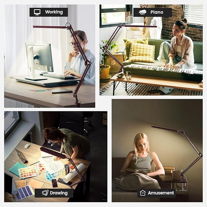 SKYLEO Desk Lamp - LED Desk Light - 5 Color Modes X 11 Brightness Levels - Adjustable Swing Arm - Timmer & Memory Function - 12W Lamp for Desk - Red