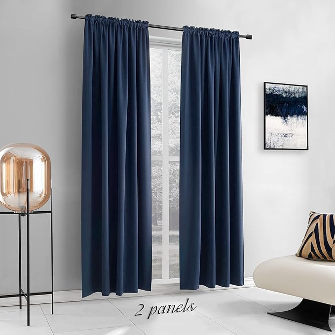 DONREN Patio Blackout Curtain Panels - Summer Home Decoration Thermal Insulated Rod Pocket Blackout Draperies/Drapes for Bedroom (2 Panels, 60 inches x 96 inches, Navy Blue)