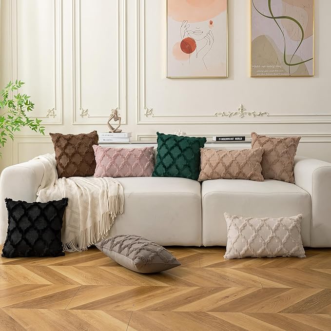 Set of 2 Soft Moroccan Throw Pillow Covers 22x22 Inch Plush Boho Decorative Pillow Cover Accent Cushion Case for Couch Sofa Bed, Pink