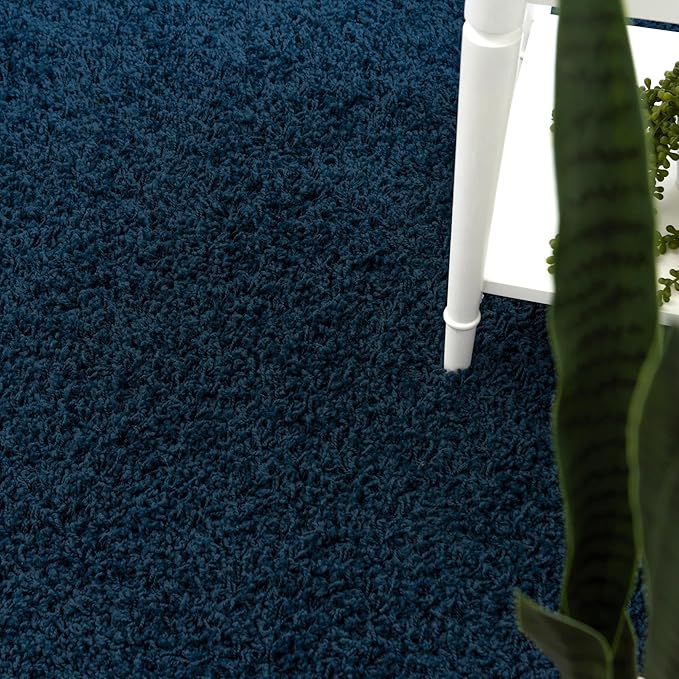 Unique Loom Solid Shag Collection Area Rug (3' 3" Square, Sapphire Blue/ Navy Blue)