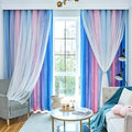 Star Blackout Curtains for Bedroom - Cute Kids Rainbow Curtains, 108 Inches Long 2 Panels, Blue & Purple & Pink