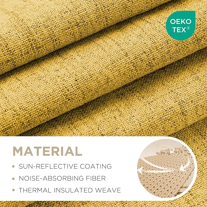 Joydeco Linen Blackout Curtains for Bedroom - 100% Light Blocking 1 Panels, Yellow Drapes 100" W x 120" L, Thermal Insulated Room Darkening Curtains for Living Room, Rod Pocket & Back Tabs