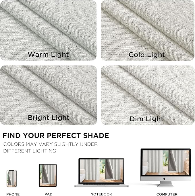 Joydeco Linen Blackout Curtains for Bedroom - 100% Light Blocking 1 Panels, White Drapes 100" W x 90" L, Thermal Insulated Room Darkening Curtains for Living Room, Rod Pocket & Back Tabs