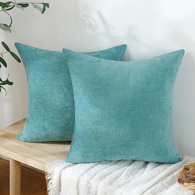 Jeneoo Aqua Haze Decorative Throw Pillow Covers Soft Chenille Comfy Square Couch Cushion Cases for Living Room Sofa Decor (Set of 2, 14 x 14 Inches)