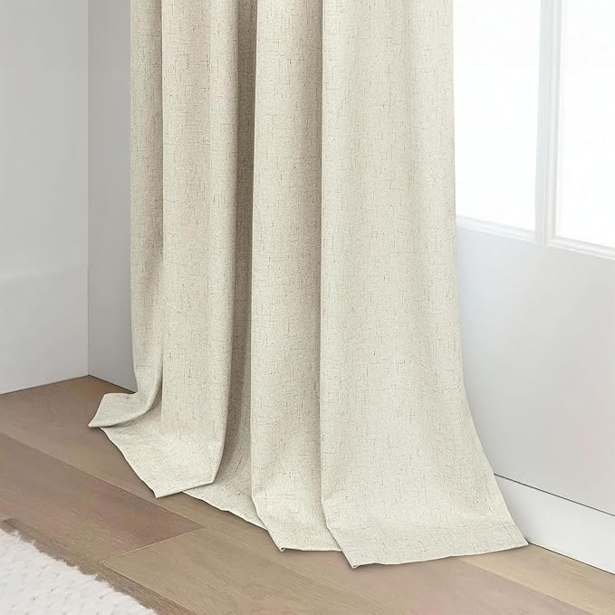 100 Inch Length Custom Summer Curtains for Living Room Windows Viral Back Tab Linen Blackout Curtain Solid Drapes for Patio Sliding Glass Doors Doorway French Country Decor 100 in Long 2 Panel Beige