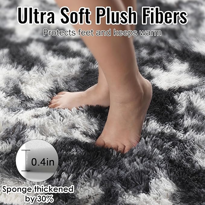 PAGISOFE 9x12 Area Rugs Living Room, Extra Large Black White Grey Machine Washable Rugs for Bedroom Fluffy Indoor Rugs for Kids Room Classroom Dorm Room Aesthetic Shaggy Carpet Plush Modern Cool Rug