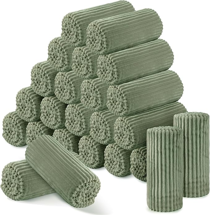 Buryeah 24 Pcs Flannel Throw Blanket Bulk 50 x 60 in Sleepover Blanket Outdoor Wedding Throw Lightweight, Oeko-tex Standard 100 Certified for Sofa Homeless Gifts (Sage Green)