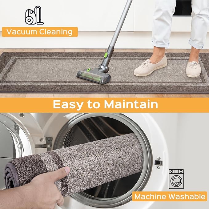 Kitchen Rugs 24" x 84", Non-Slip Machine Washable Kitchen Runner Rugs Floor Mats, Absorbent Comfort Standing Mats for Kitchen, Sink, Laundry and Hallway, Rolled Packaging, Beige & Grayish Brown
