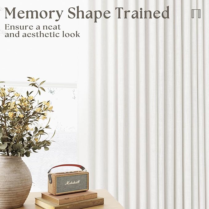 72 Inch Linen Curtains Pinch Pleated 2 Panels for Dining Room Bedroom Semi Sheer Pleat Drapes with Hooks Rings Light Filtering Short Window Curtain Cabit Closet Beige Ivory White 40x72