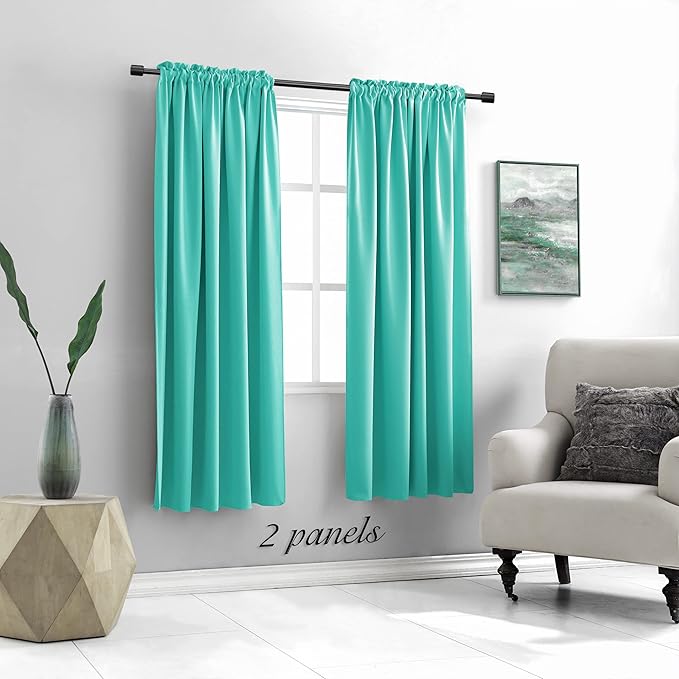 DONREN Black Out Window Curtains for Living Room - 42" x 63" Room Darkening Thermal Insulated Rod Pocket Curtain Panels (Turquoise,1 Pair)