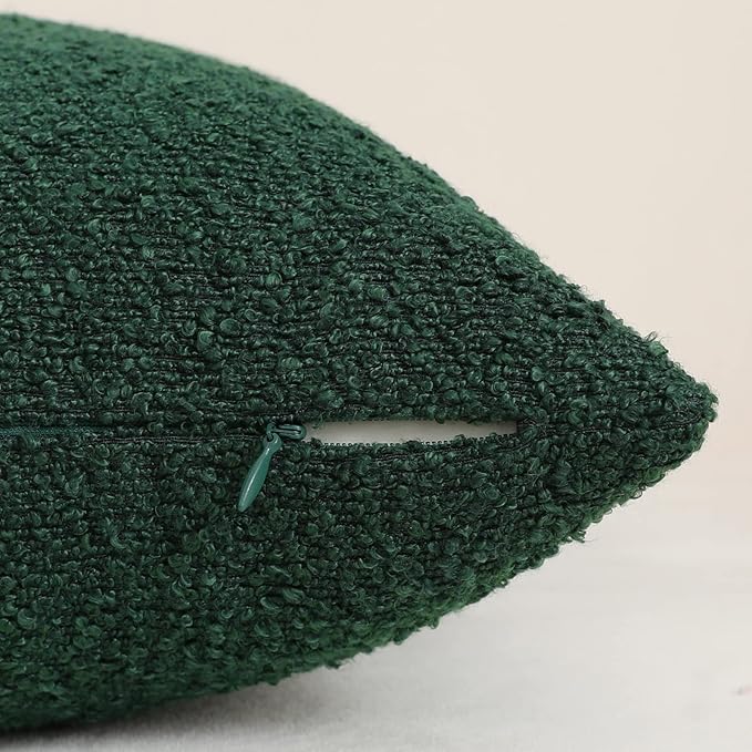 Jeneoo Hunter Green Decorative Square Thick Throw Pillow Covers Fine Textured Boucle Couch Cushion Cases for Livingroom Sofa Decor, Set of 2, 18 x 18 Inch