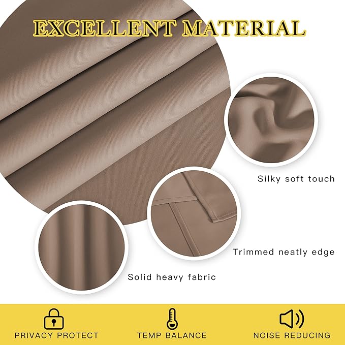 NICETOWN Insulated Blackout Curtain and Drape - Microfiber Energy Saving Thermal Insulated Solid Grommet Blackout Drapery for Kitchen (Single Panel, 52 inches by 54 inches, Cappuccino)