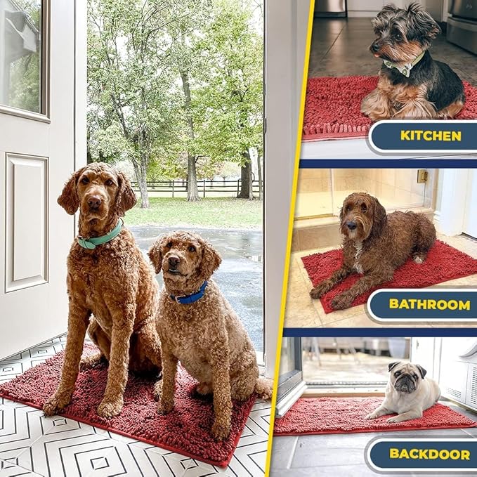 Muddy Mat® | Super Absorbent Door Mat Indoor, Microfiber Quick Dry Chenille Entryway Rug, Non-Slip Front Door Mat, Indoor Mats for Entryway, Machine Washable Pet Rug, Red 36"x60"