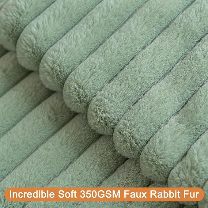 Double-Sided Faux Fur Plush Throw Pillow Covers 20x20 Set of 2 Fuzzy Striped Soft Cozy Pillowcase Luxury Decorative Pillows Square Shaggy Cushion Covers for Couch Sofa Bed,Sage Green