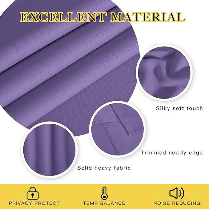 NICETOWN Blackout Curtains 54 Inches Long, Thermal Insulated Room Darkening Curtains for Bedroom, Window Treatment Drapes for Living Room Nursery (W66 x L54 Inch, Lilac Purple, 1 Panel)