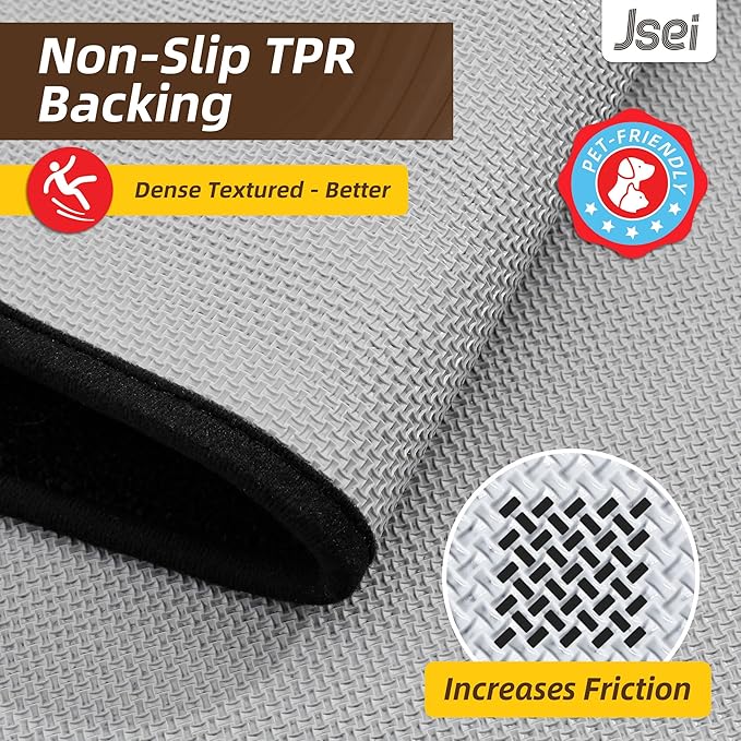 JSEI Entryway Rugs Doormat 20"x32", Non-Slip Dirt Trapper Door Mats Indoor, Washable Absorbent and Stain Resist Welcome Floor Mat for Front Door, Dog Door Mat, Muddy Wet Shoes & Paws, Black