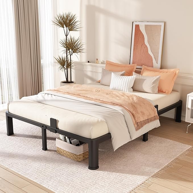 FUIOBYVV 10 Inch Full Bed Frame with Round Corner Edge Legs 3500 lbs Metal Heavy Duty Steel Slats Support No Box Spring Needed Platform Noise Free Easy Assembly