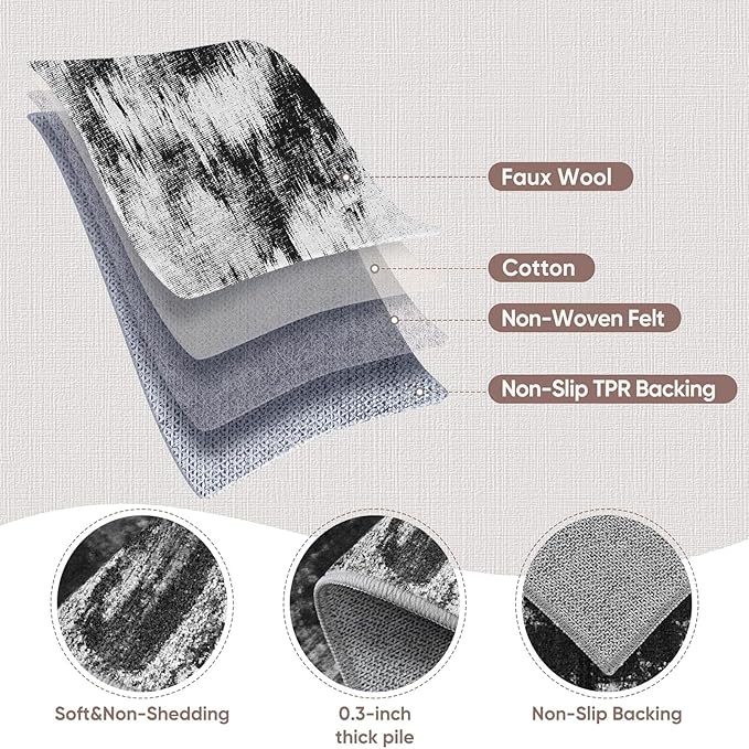 2x3 Washable Area Rug for Entryway：Soft Traditional Printed Area Rug Non-Slip Kitchen Rugs Low-Pile Medallion Indoor Door Mat Small Farmhouse Carpet for Entrance Foyer Bedside Black White 2x3