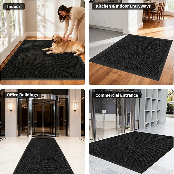 4ft x 20ft Front Door Mat Indoor Outdoor Entrance, Commercial Heavy Duty Entryway Matt, Non-Slip Rubber Backing Low Profile Doormat, Waterproof Dirt Trapper Welcome Mat for High Traffic Area