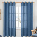 YoungsTex Dark Blue Linen Curtains 68 Inch Length for Living Room, Navy Semi Sheer Drapes Light Filtering with Bronze Grommet Privacy for Bedroom Decorative, 52 x 68 Inch, 2 Panels