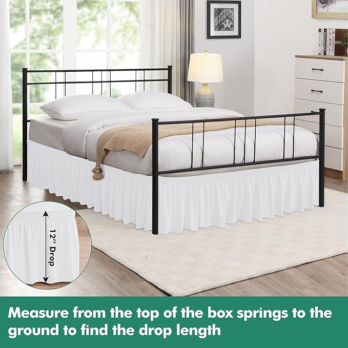 Biscaynebay Wrap Around Bed Skirts with Split Corners for King Beds 12" Drop, White Adjustable Elastic Dust Ruffles Easy Fit Wrinkle & Fade Resistant Silky Luxurious Fabric Machine Washable