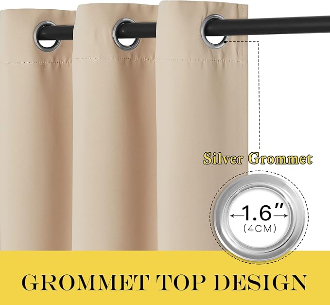 NICETOWN Blackout Living Room Curtain 118 inch Length, Grommet Thermal Curtain Room Darkening Sound Blocking Divider for Sliding Glass Door, Biscotti Beige, W66 x L118, 1 Panel