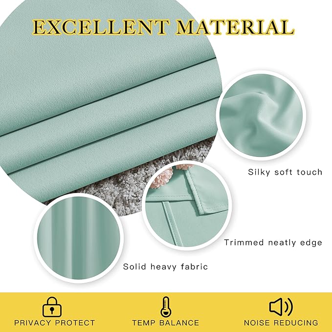 NICETOWN Insulated Curtains Blackout Draperies - Window Treatment Seafoam Green Blackout Eyelet Top Curtains/Panels for Bedroom/Living Room Window, 95 inches Long, 2 Panel Set