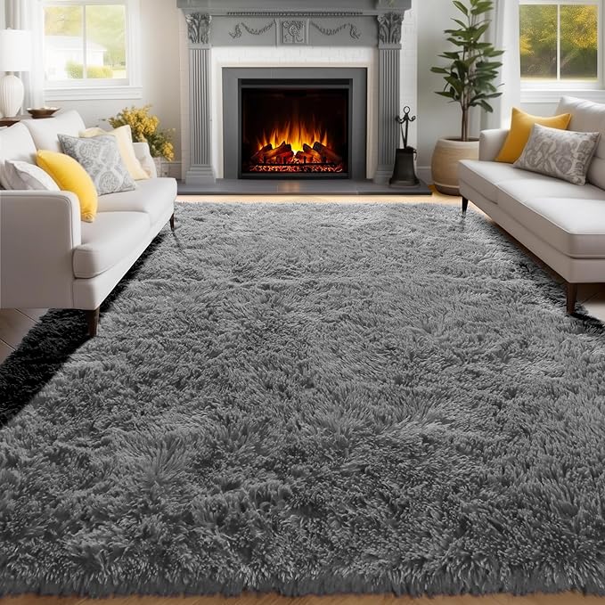 PAGISOFE Grey Washable Area Rugs for Living Room Bedroom Rug 5x8 Rugs Soft Plush Fluffy Rug for Dorm Room Classroom Home Office Nursery Thick Indoor Carpet Fuzzy Modern Farmhouse Rugs Kids Playroom