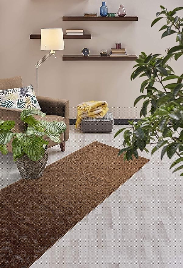 Custom Length Hallway Runner Rug,Slip Resistant,Floral Brown, 26 Inch X 7 feet, Sold and Priced Per Foot