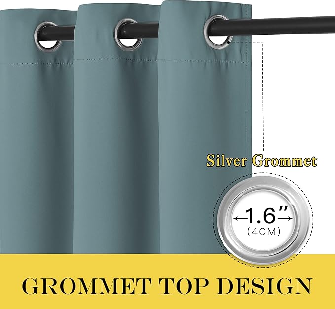 NICETOWN Blackout Classroom Curtain 63 inch Length, Grommet Solid Thermal Curtains Sound Dampening Window Treatment for Bedroom/Flat, Greyish Blue, 1 Panel, W46 x L63