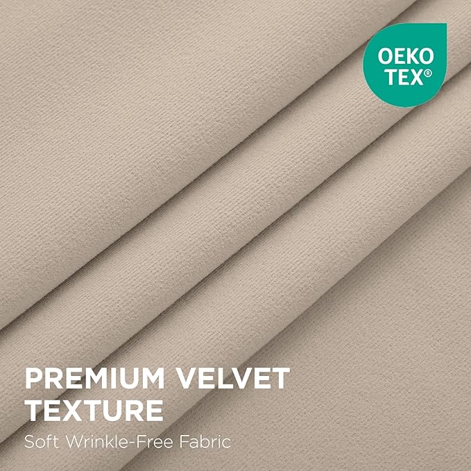 Joydeco Light Beige 100% Blackout Curtains 96 Inch 2 Panels, Luxury Thermal Light Beige Velvet Curtains for Bedroom Living Room, Soundproof Blackout Window Drapes, Rod Pocket & Back Tab (52W x 96L)