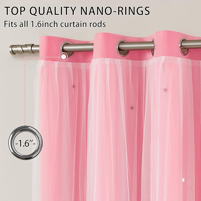 XiDi Pink Curtains for Bedroom, Girls Room Blackout Curtains, Kids Room Darkening Curtains, Hot Pink Decor, 1 Panel
