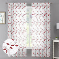 Tollpiz Burgundy Red Leaf Sheer Curtains Leaves Embroidered Living Room Curtain Rod Pocket Voile Window Treatments for Bedroom, 54 x 63 inches Long, Set of 2 Panels